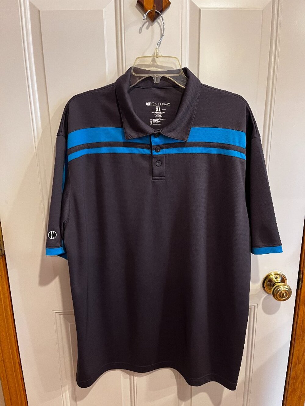 Holloway Dry Excel Short Sleeve Polo/Golf Shirt SIZE XL Charcoal Gray &‎ Blue